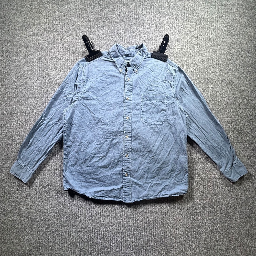 Vintage Eddie Bauer Shirt Mens L Blue Denim Cotton Button Down Authentic Outdoor